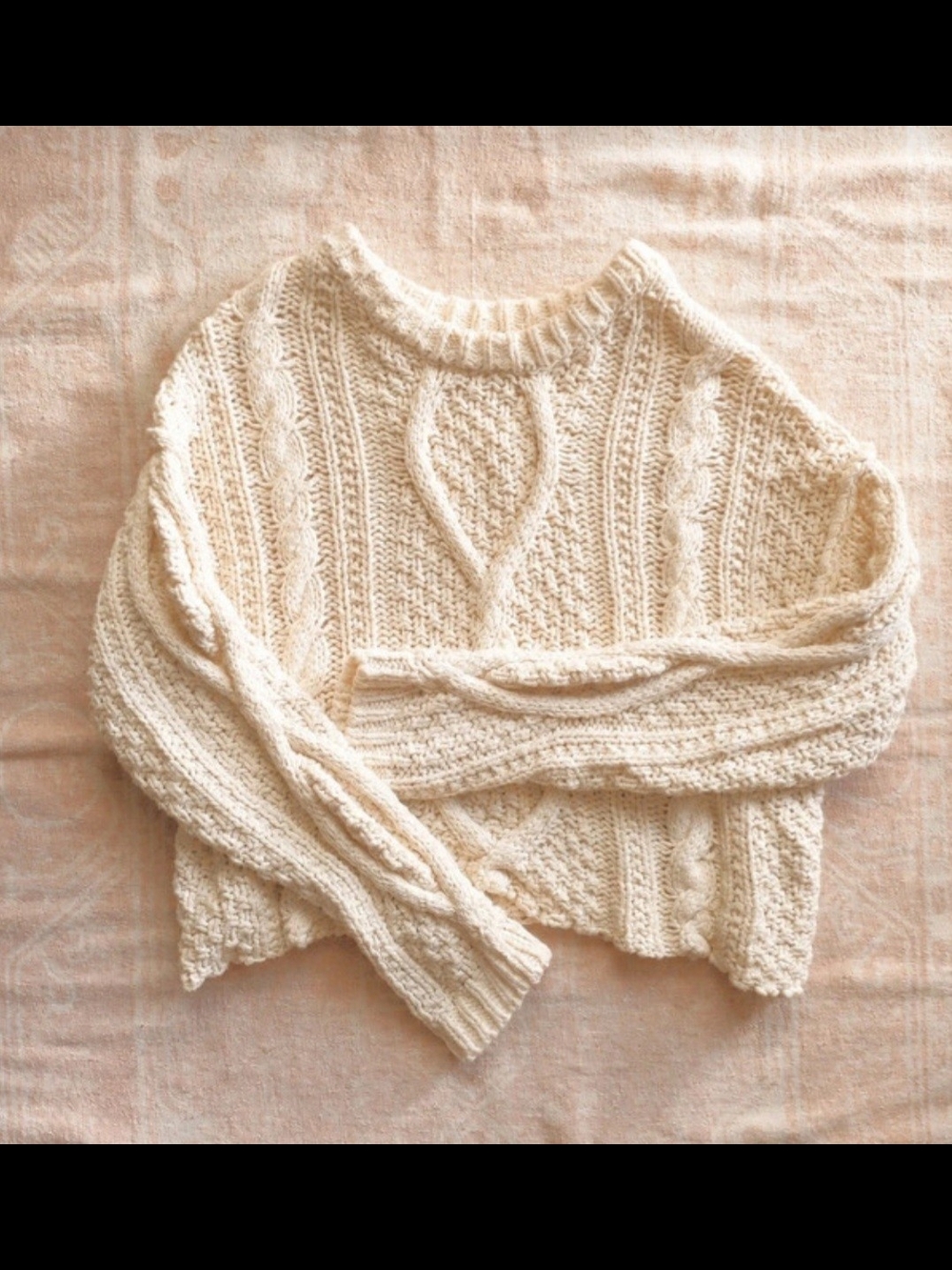 Free People Cream Chunky Cable Crewneck Sweater